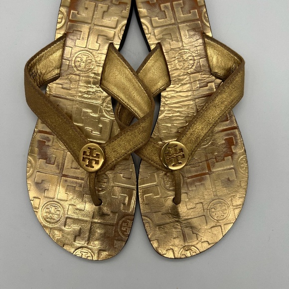 Tory Burch Gold Metallic Flip Flops - Picture 3 of 6